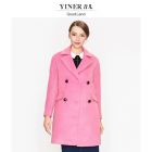 YINER音儿美地GoodLand/玫红中长款西装领羊毛大衣外套85880157