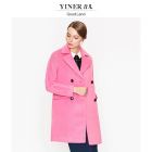 YINER音儿美地GoodLand/玫红中长款西装领羊毛大衣外套85880157