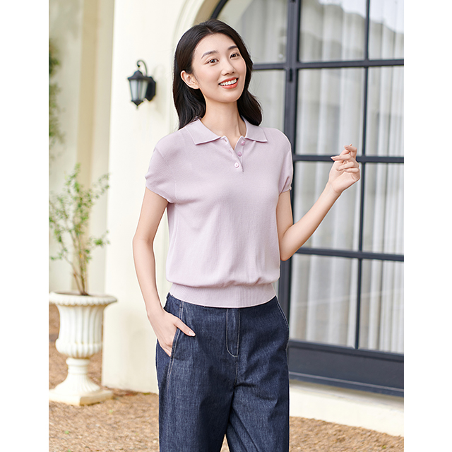 Lumsonare琅颂2025夏季莱赛尔天丝POLO领正肩透气短袖毛织衫 9CY5206280