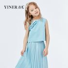 YINER音儿 夏款童装优雅百褶花瓣时尚钉扣女上衣8167270100