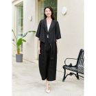 Lumsonare琅颂2025夏季龟纹桑蚕丝香云纱无领开衫外套 9CY5210090