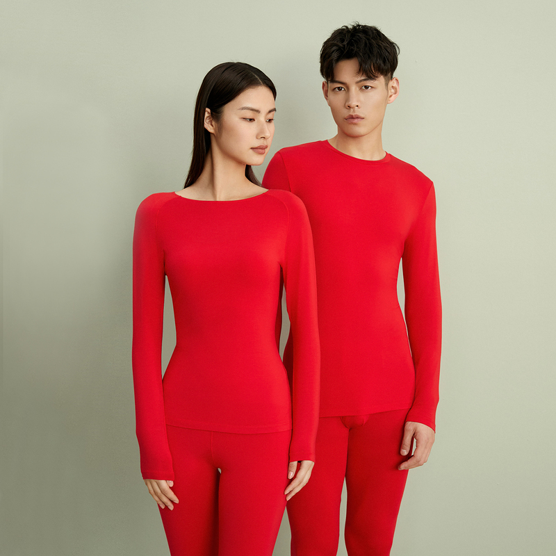 莫代尔蓄热中国红男士保暖套装