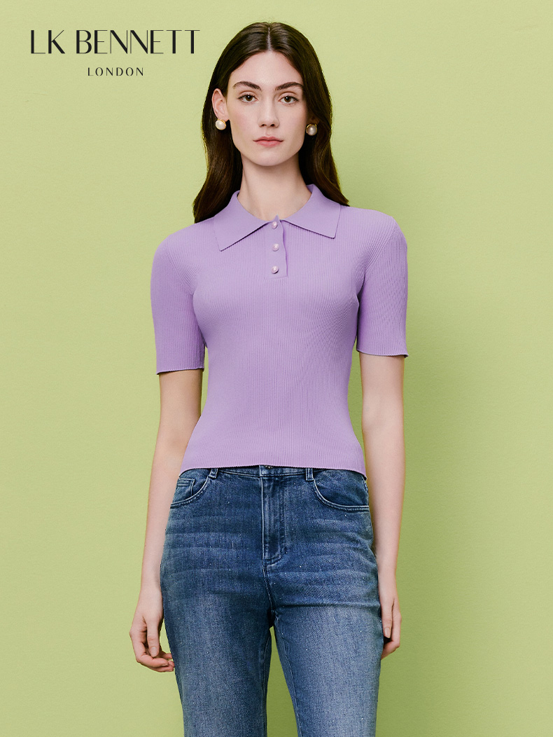 2026优雅紫色polo领针织套头衫LKBTSS35102