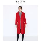 YINER音儿GoodLand/时尚简洁大红色H型拼毛图案中长款大衣86580986