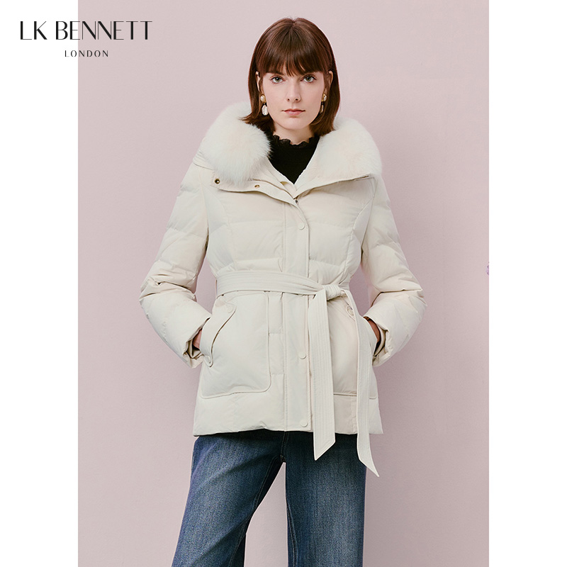 LK BENNETT|2025年新款连帽鹅绒狐狸毛领系带羽绒服LKBTIA64202