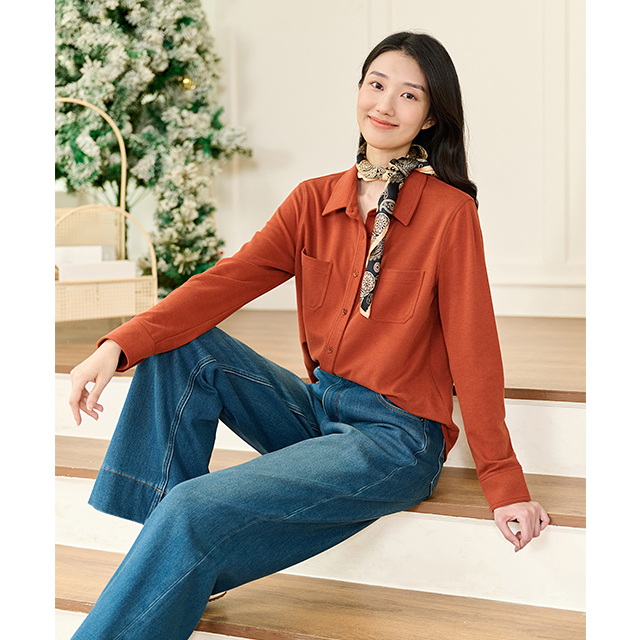 Lumsonare琅颂2025冬季高智感长袖西装衬衫 9CY5530010