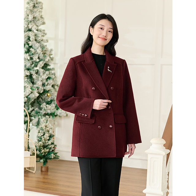 Lumsonare琅颂2025冬季复古100%羊毛双面呢西装大衣 9CY5580180