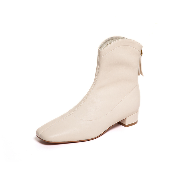 Lumsonare琅颂2025冬季法式头层羊皮方头粗跟短靴 9CY5592040