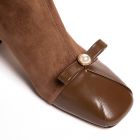 Lumsonare琅颂2025冬季复古羊绒牛油皮拼接方头方跟短靴 9CY5592050