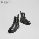 25年进口牛皮金属扣黑色短靴LKBTIA07011
