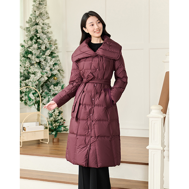 Lumsonare琅颂2025冬季复古翻领长款鸭绒羽绒服 9CY5508170