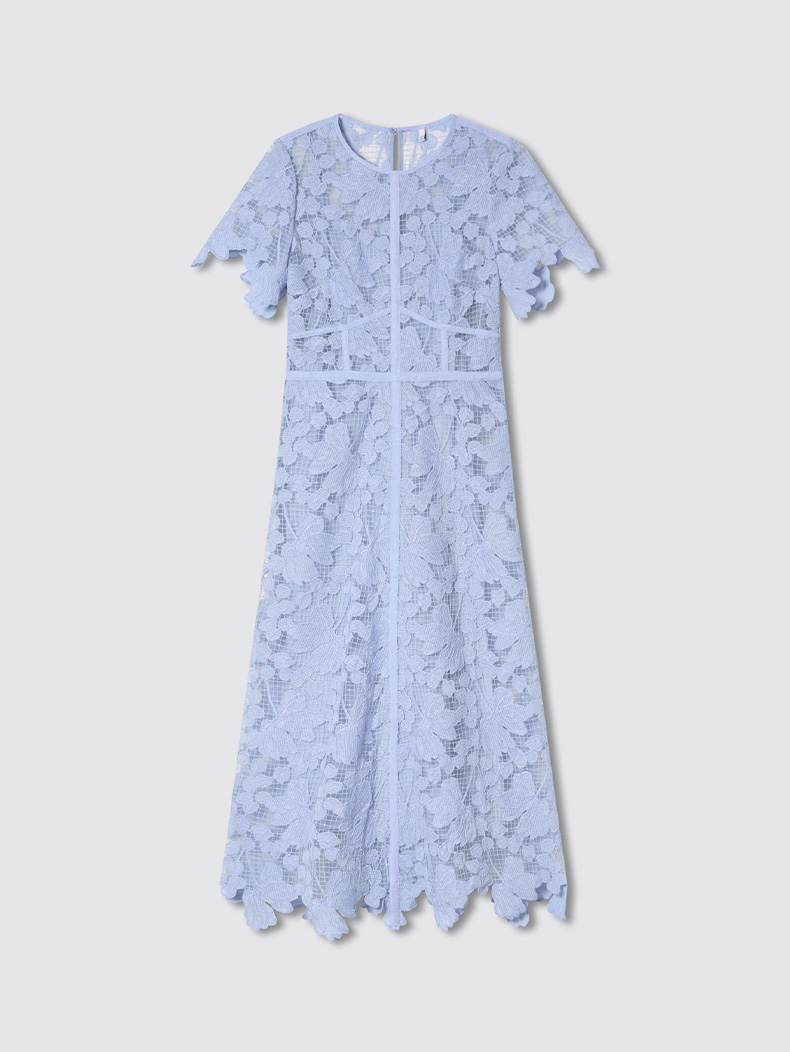 2026皇家赛马会新款温柔蓝立体浮雕蕾丝连衣裙LKBTSS51034