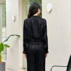 Lumsonare琅颂2025夏季暗纹提花人丝缎面双排扣西装衬衫 9CY5230300