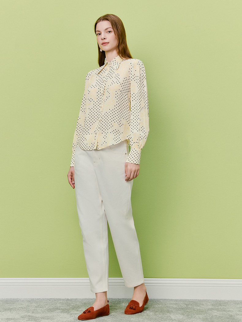 2026新款真丝桑蚕丝波点花卉印花衬衫LKBTSS34019