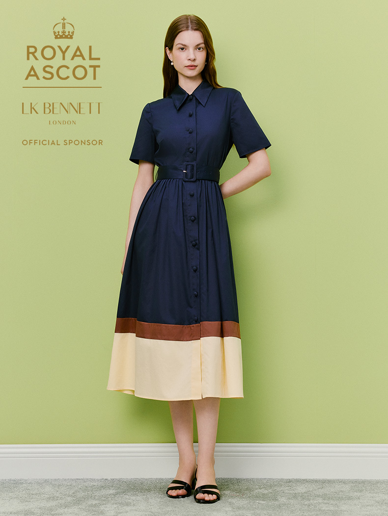 2026新款赛马会纯棉深蓝衬衫式连衣裙