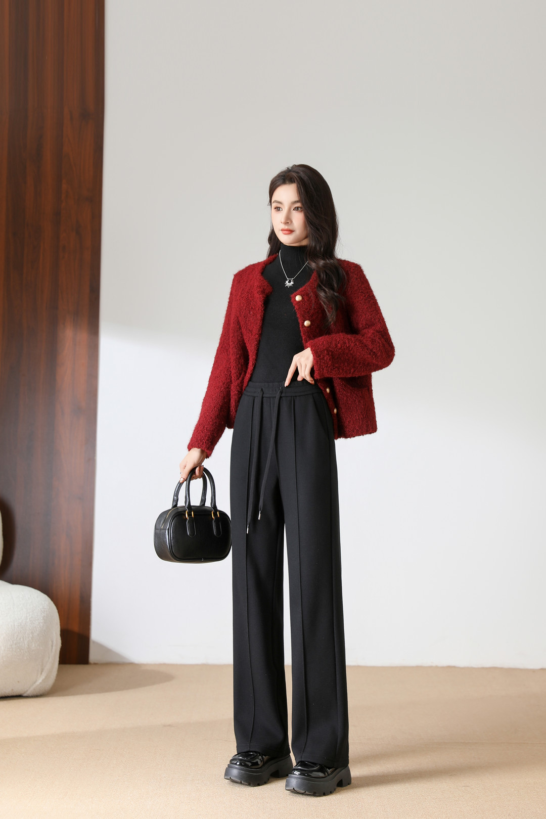 XII BASKET十二篮专选26年新款百搭显瘦厚绒保暖羊毛直筒裤7C66320010