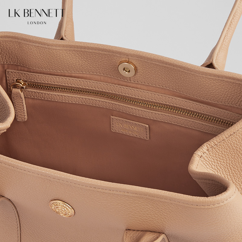 LK BENNETT|2023秋LAURIE浅驼色牛皮革手提包女士大容量单肩包真皮