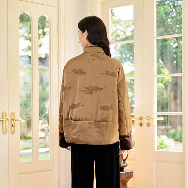 Lumsonare琅颂2025冬季新中式仙鹤刺绣立领羽绒服 9CY5508150