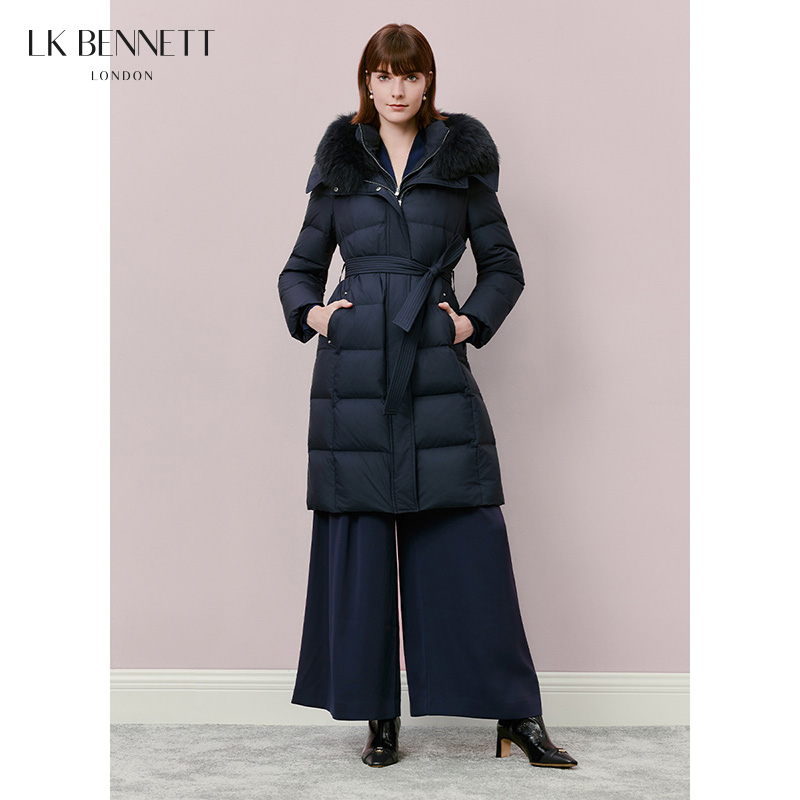 LK BENNETT|2025年新款加厚保暖大毛领连帽修身显瘦羽绒服LKBTIA64201
