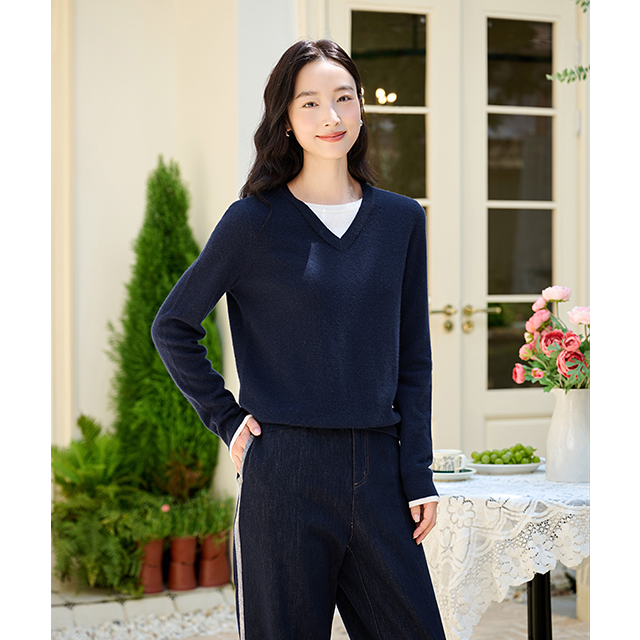 Lumsonare琅颂2025冬季复古羊毛羊绒假两件拼接毛织衫 9CY5506690