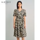 LK BENNETT|2023早秋DR ABBEY印花连衣裙女棉混纺短袖v领收腰中长款