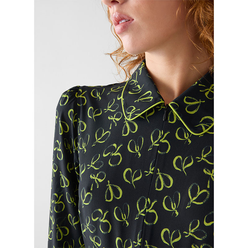 2026早春新款真丝桑蚕丝手绘蝴蝶印花翻领连衣裙