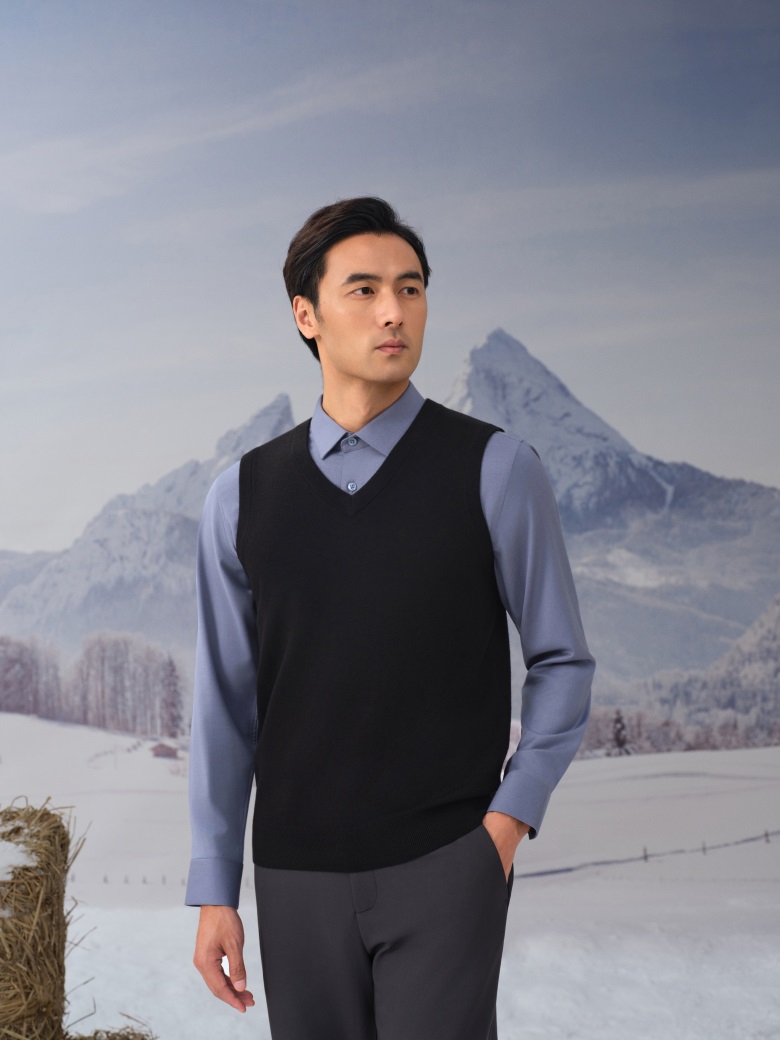 HEARDRO 男士V领可机洗WASHABLE精纺羊毛背心 8335322110